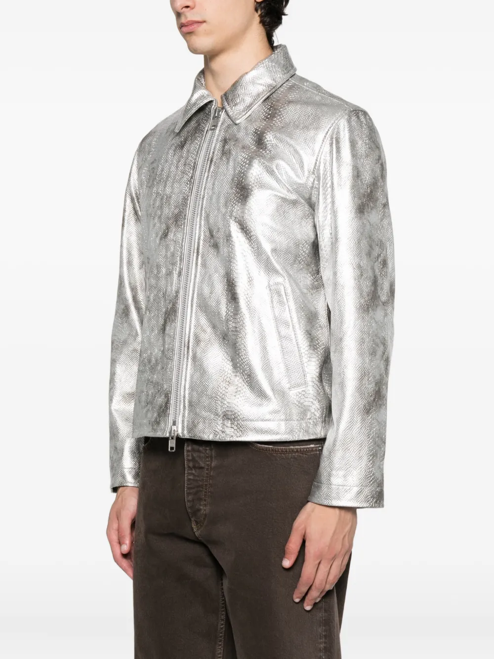 Sunflower snakeskin-effect zip-front jacket Zilver
