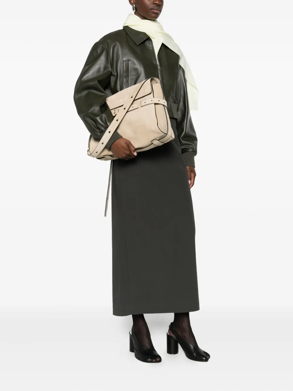 Moschino Tie Me suède schoudertas - Beige