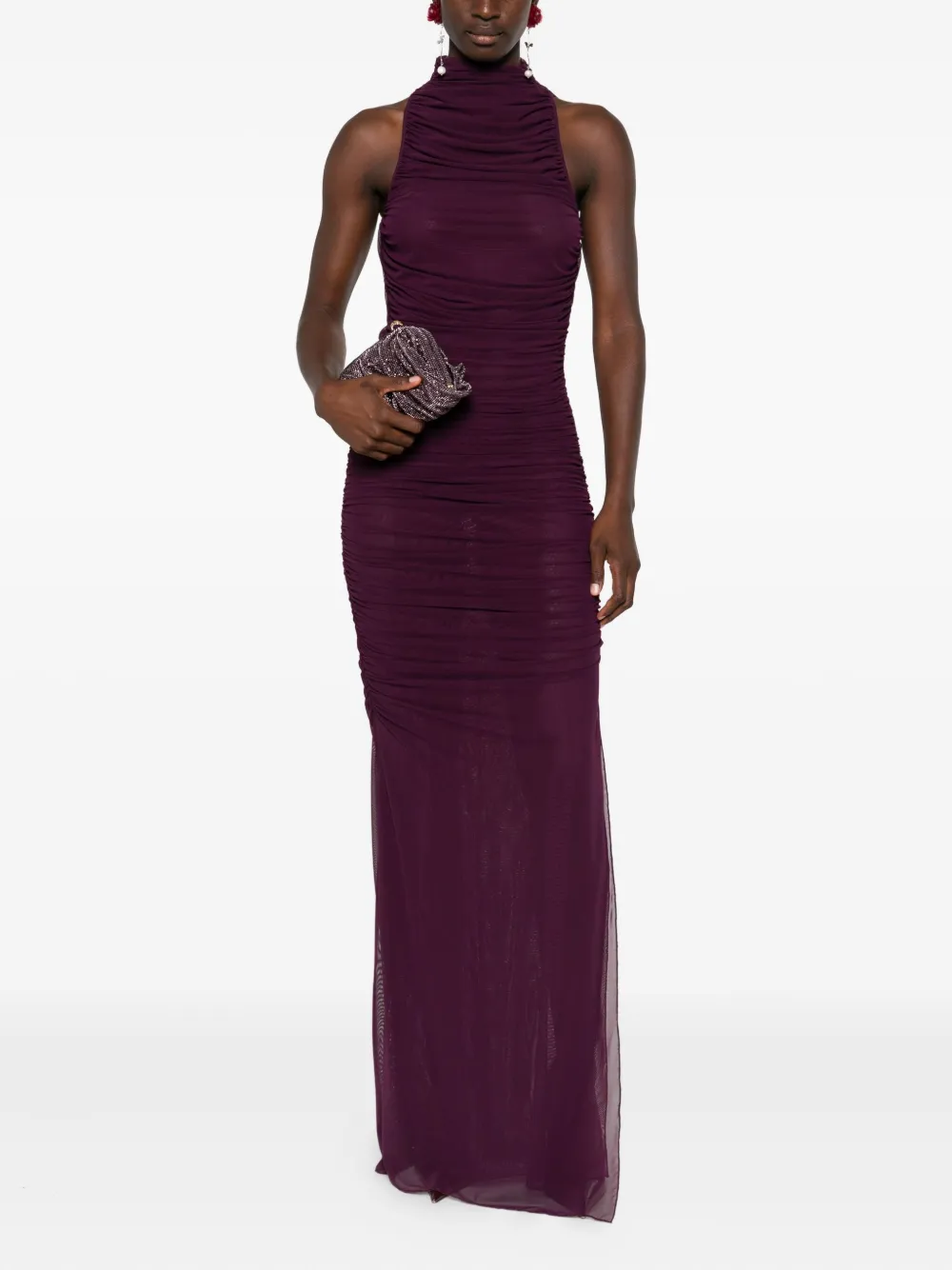 Amen halter-neck mesh maxi dress - Paars
