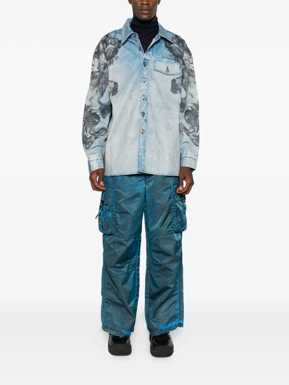 Feng Chen Wang graphic pocketed shirt - Blauw