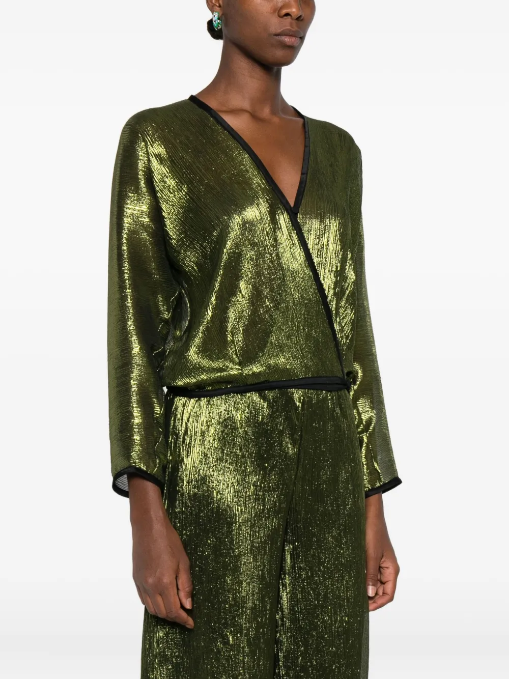 Forte metallic wrap-effect top Groen