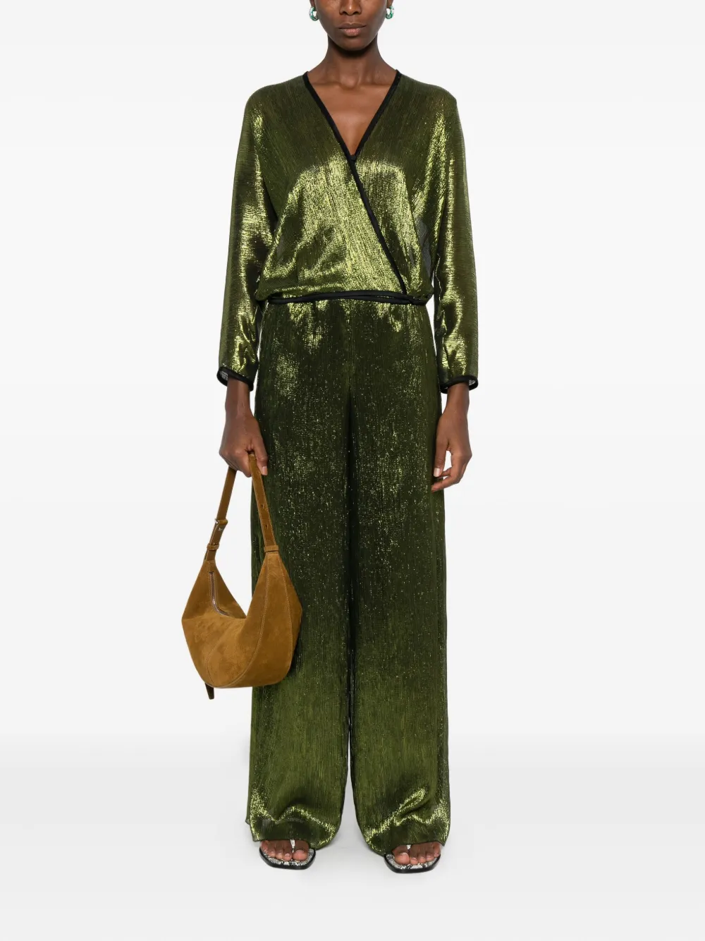 Forte metallic wrap-effect top Groen