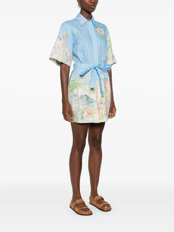 ALEMAIS Linen Printed Dress | Blue | FARFETCH JO