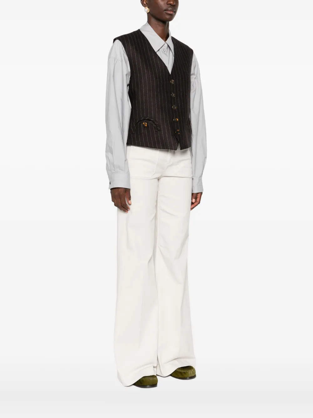Blazé Milano Pinstripe Buttoned Waistcoat In Brown