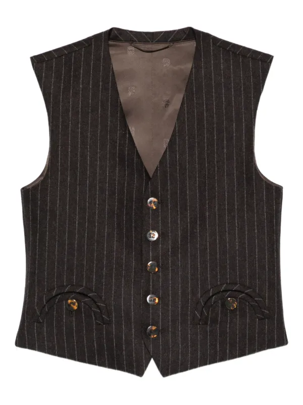 BLAZÉ Milano Pinstripe Buttoned Waistcoat in Brown