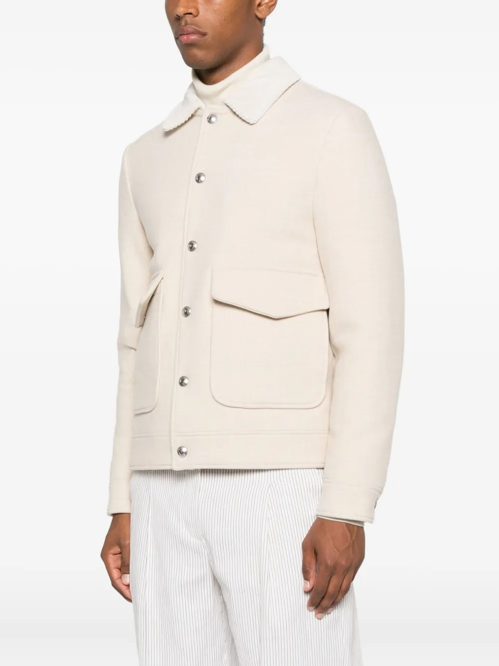 Eleventy corduroy-collar wool jacket Beige