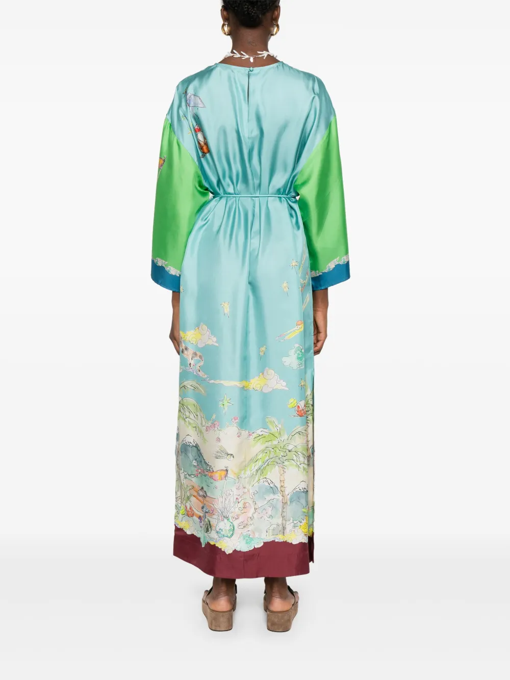ALEMAIS Daria zijden midi-jurk met grafische print Blauw