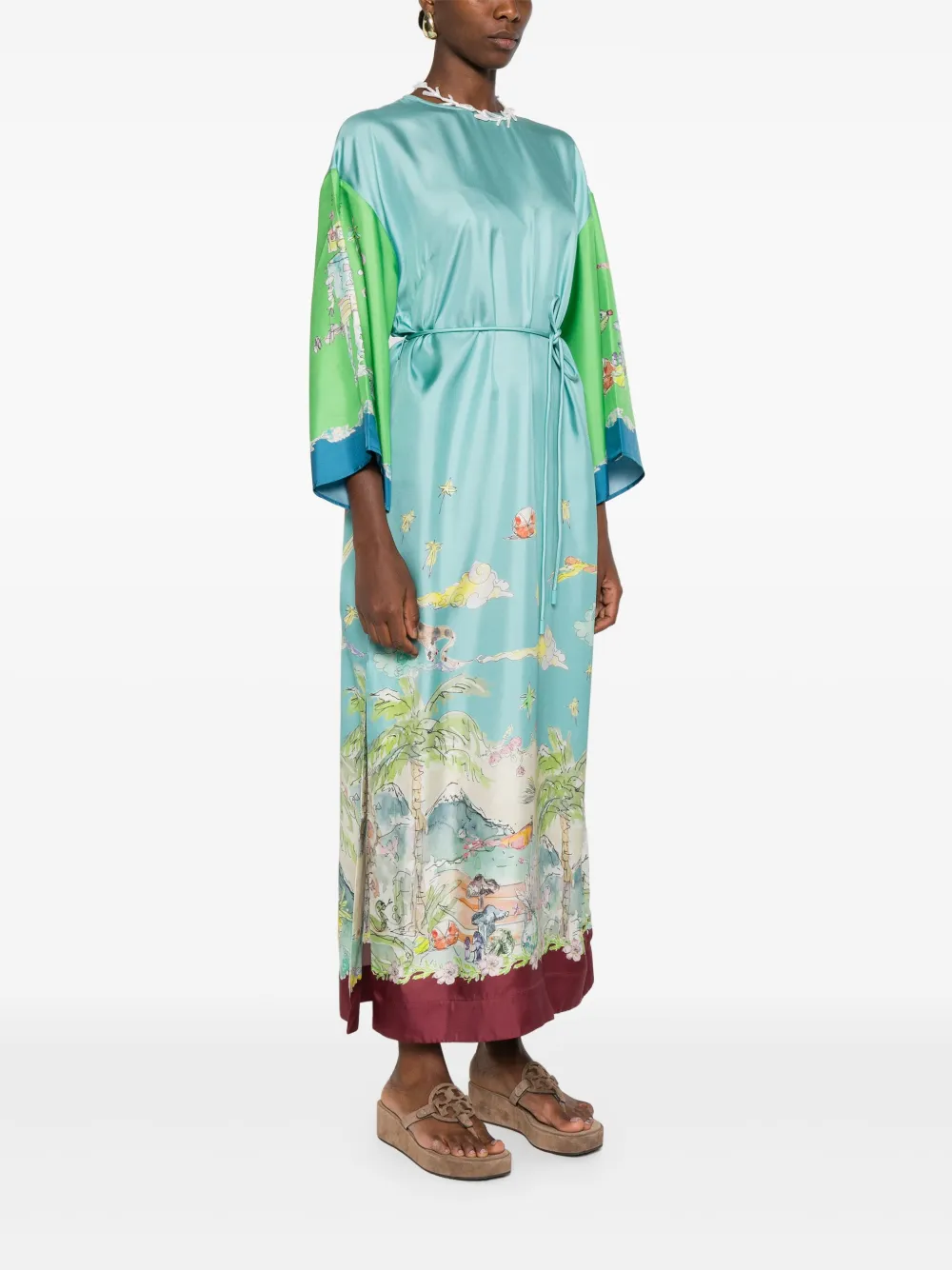 ALEMAIS Daria zijden midi-jurk met grafische print Blauw