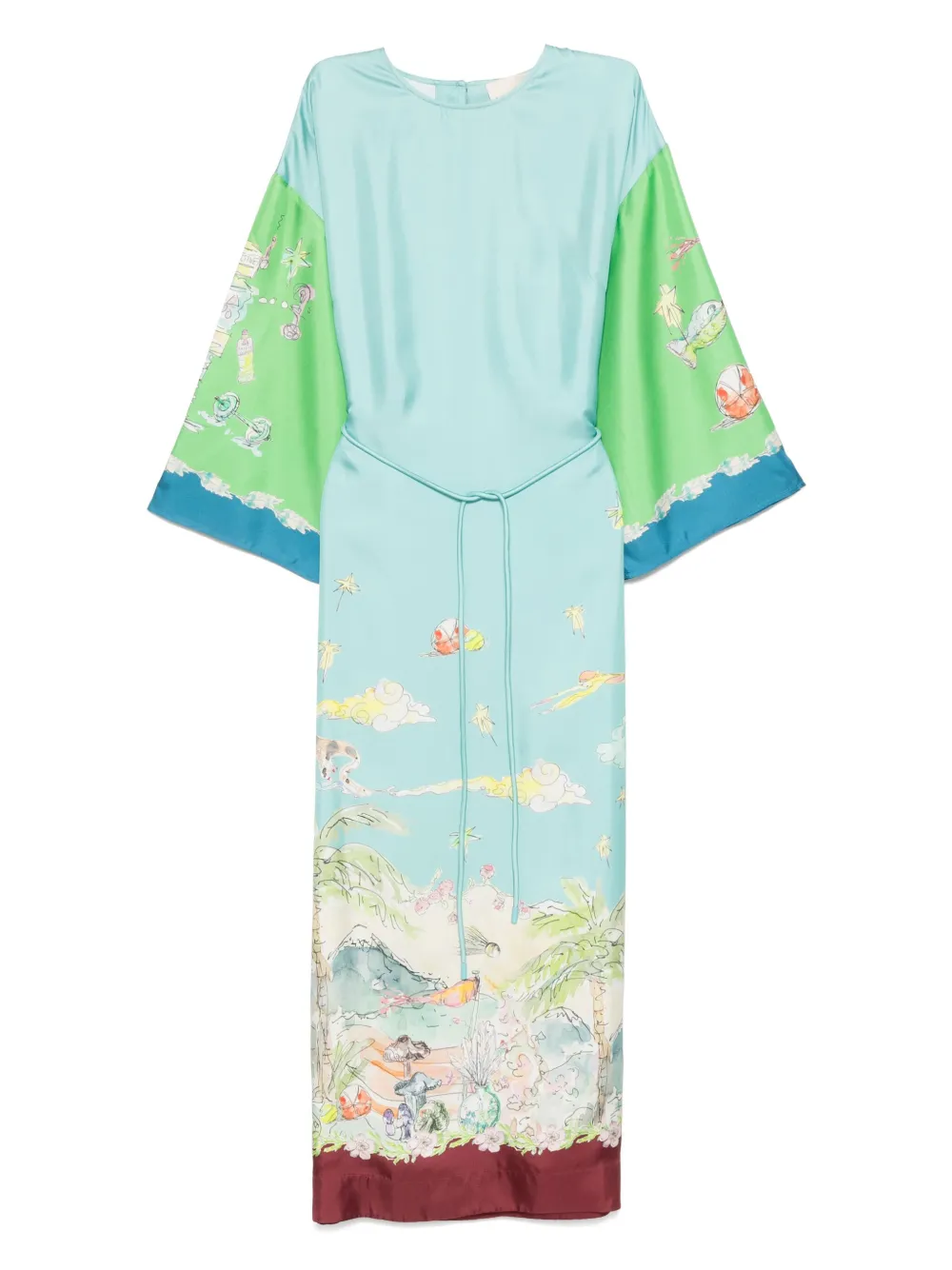 ALEMAIS vestido midi de seda con estampado gráfico | azul | Image 1