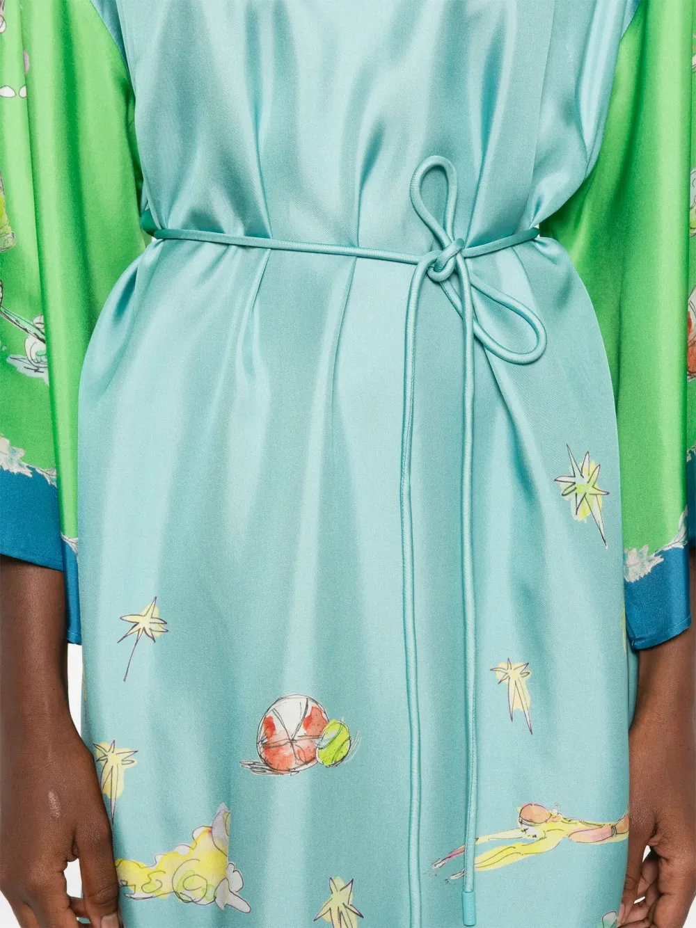 ALEMAIS Daria zijden midi-jurk met grafische print Blauw