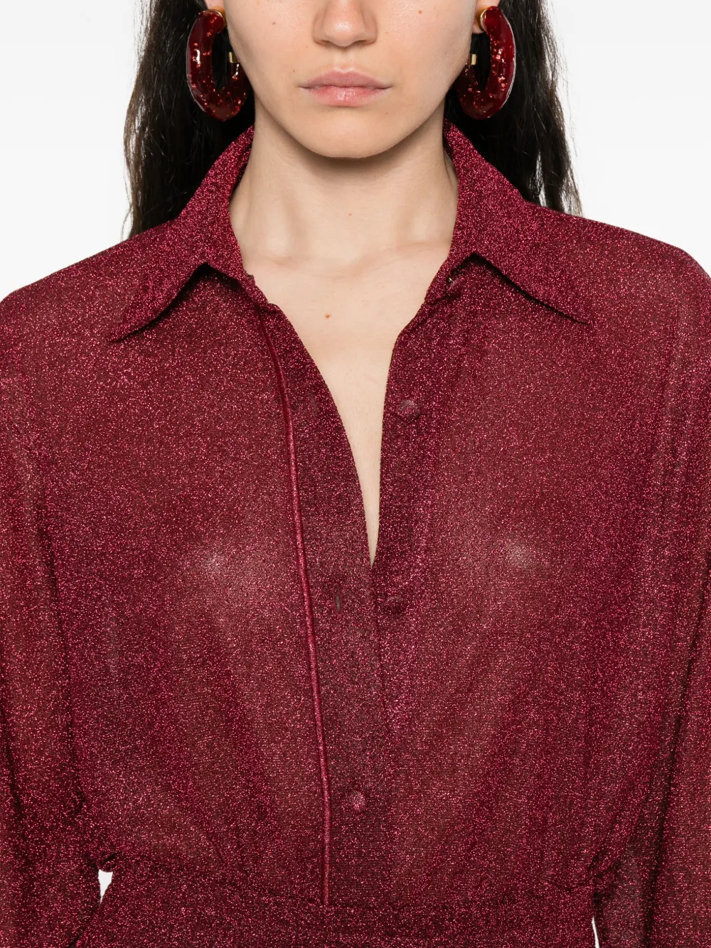 Oséree glitter-embellished bell-sleeve shirt Rood
