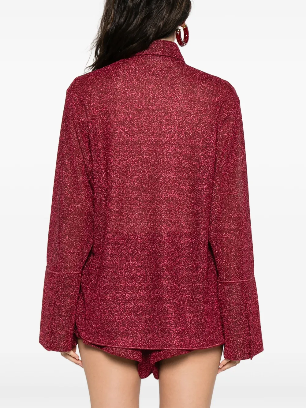 Oséree glitter-embellished bell-sleeve shirt Rood
