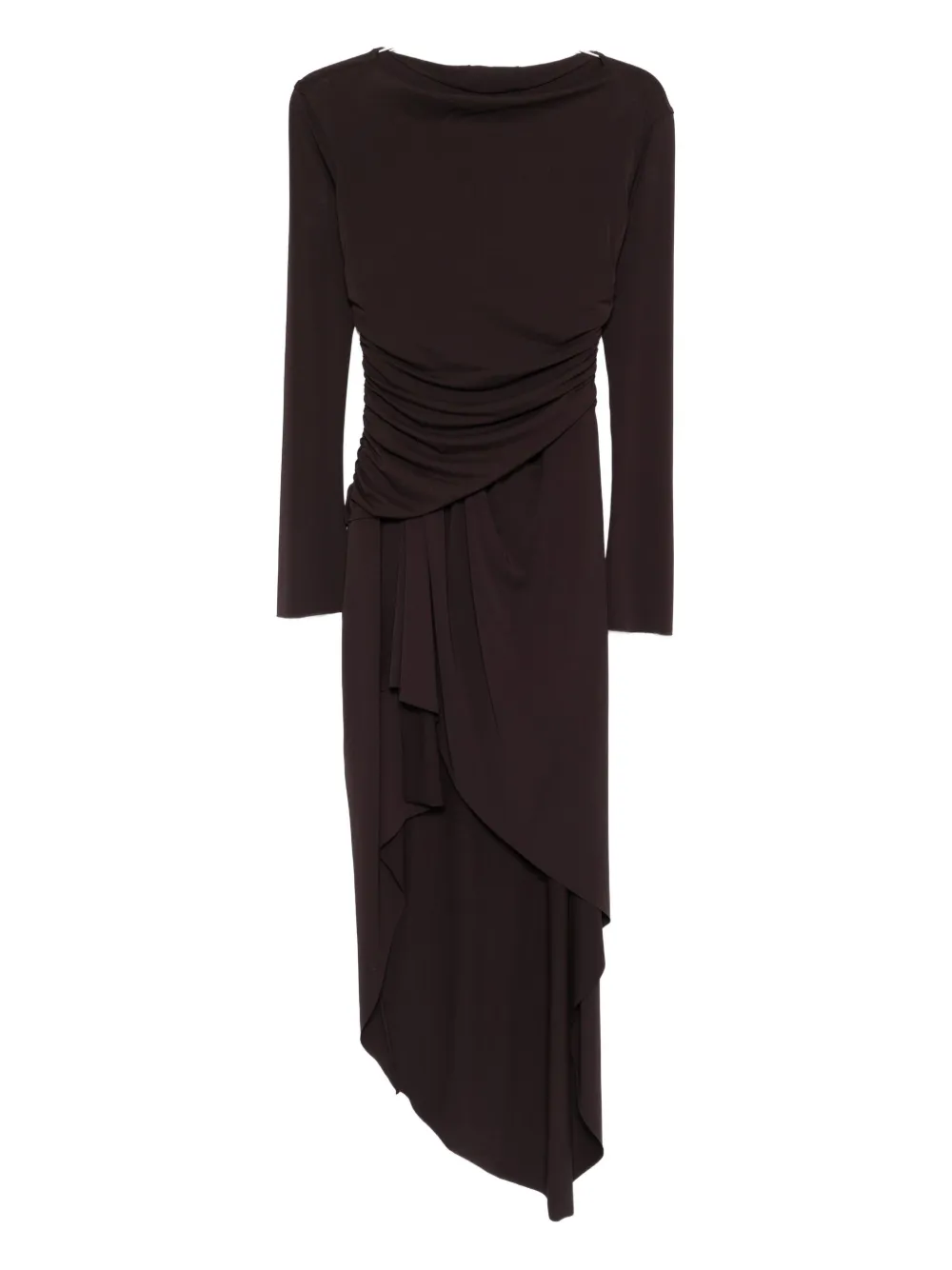 Amen draped long-sleeve asymmetric dress - Marrone