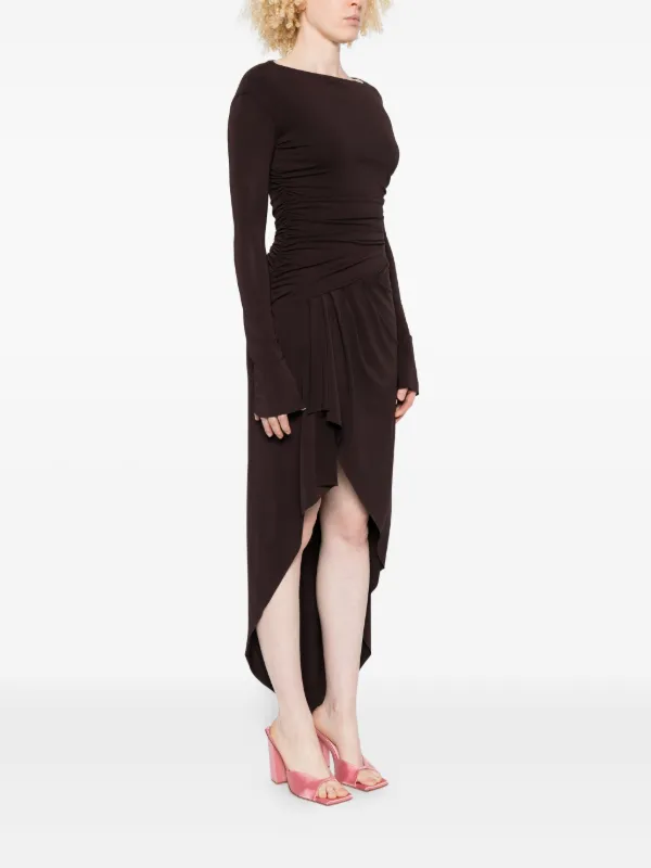 Amen Draped long-sleeve Asymmetric Dress | Brown | FARFETCH