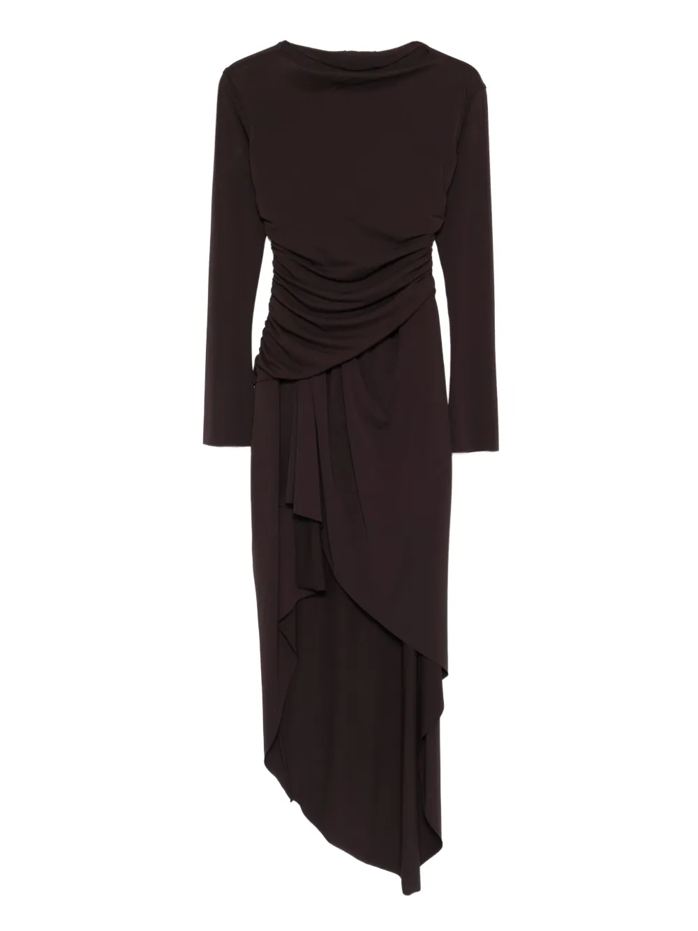 draped long-sleeve asymmetric dress