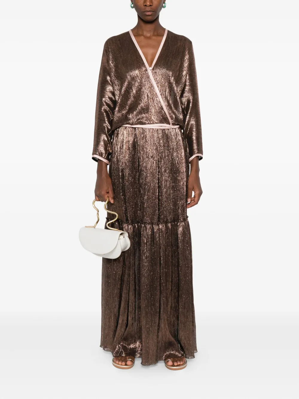 Forte metallic wrap-effect top Bruin