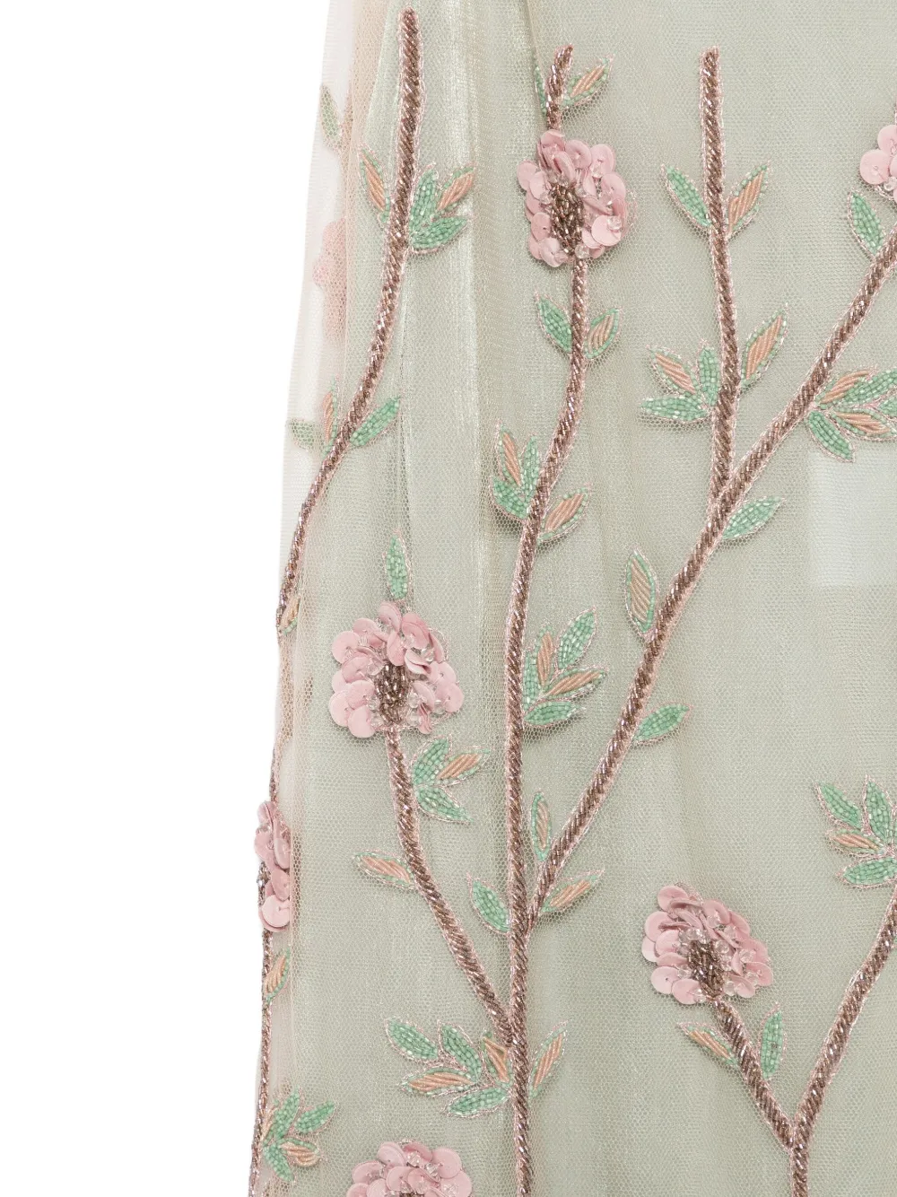 Costarellos Floral-embroidered Tulle Midi Skirt In Neutral