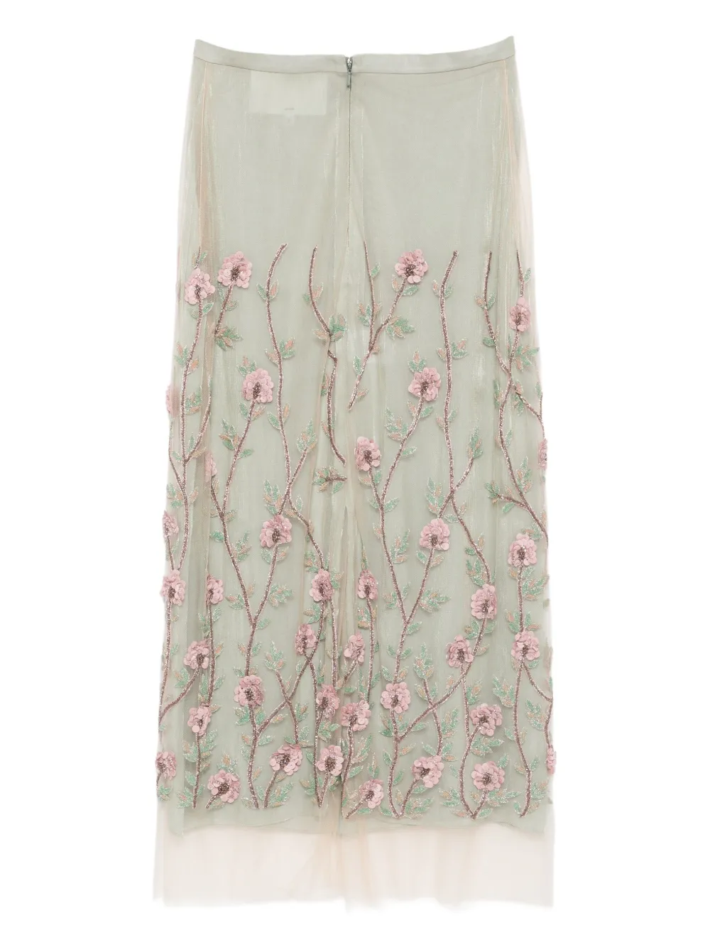 Costarellos Floral-embroidered Tulle Midi Skirt In Neutral