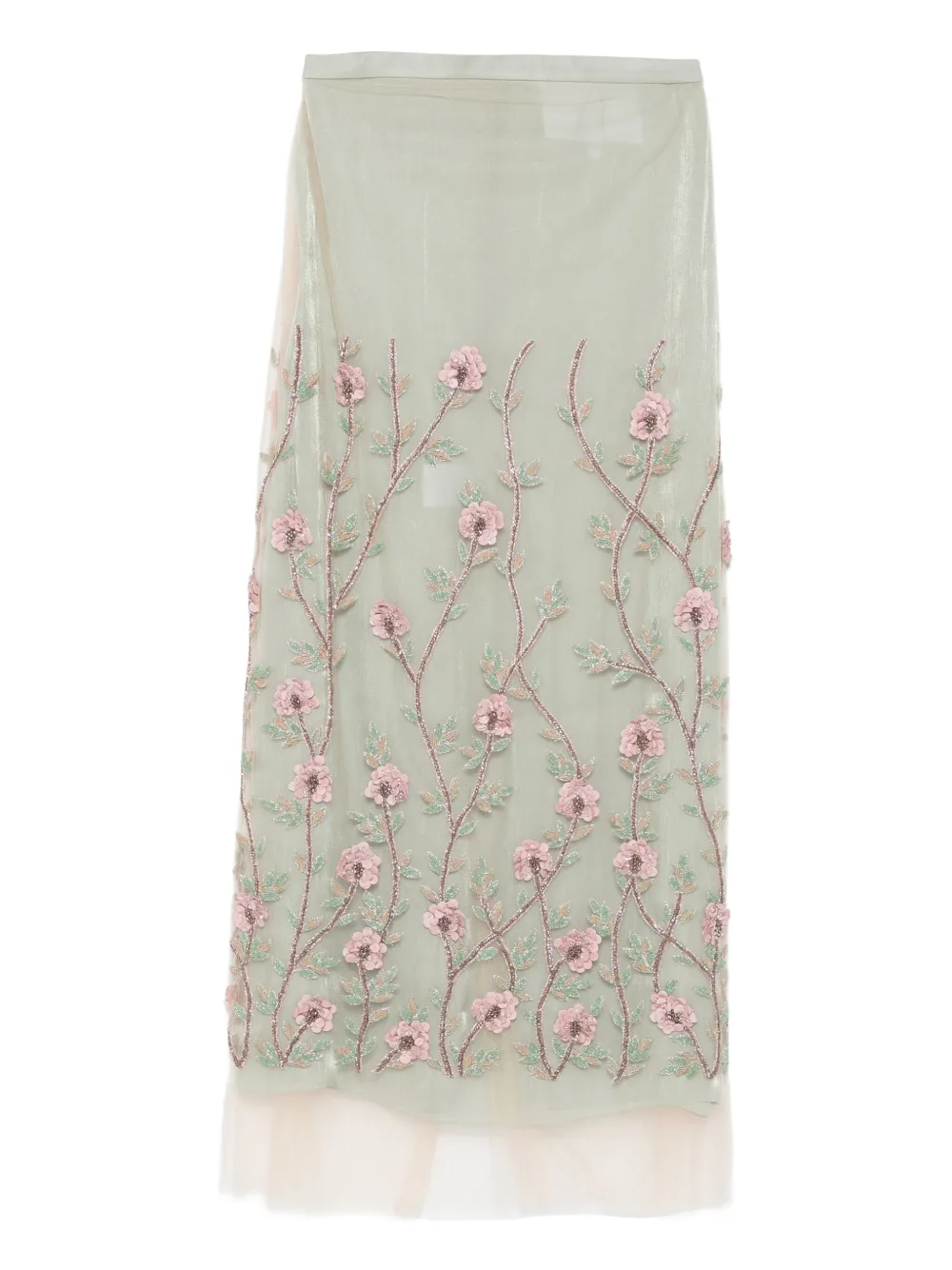 Costarellos Floral-embroidered Tulle Midi Skirt In Neutral