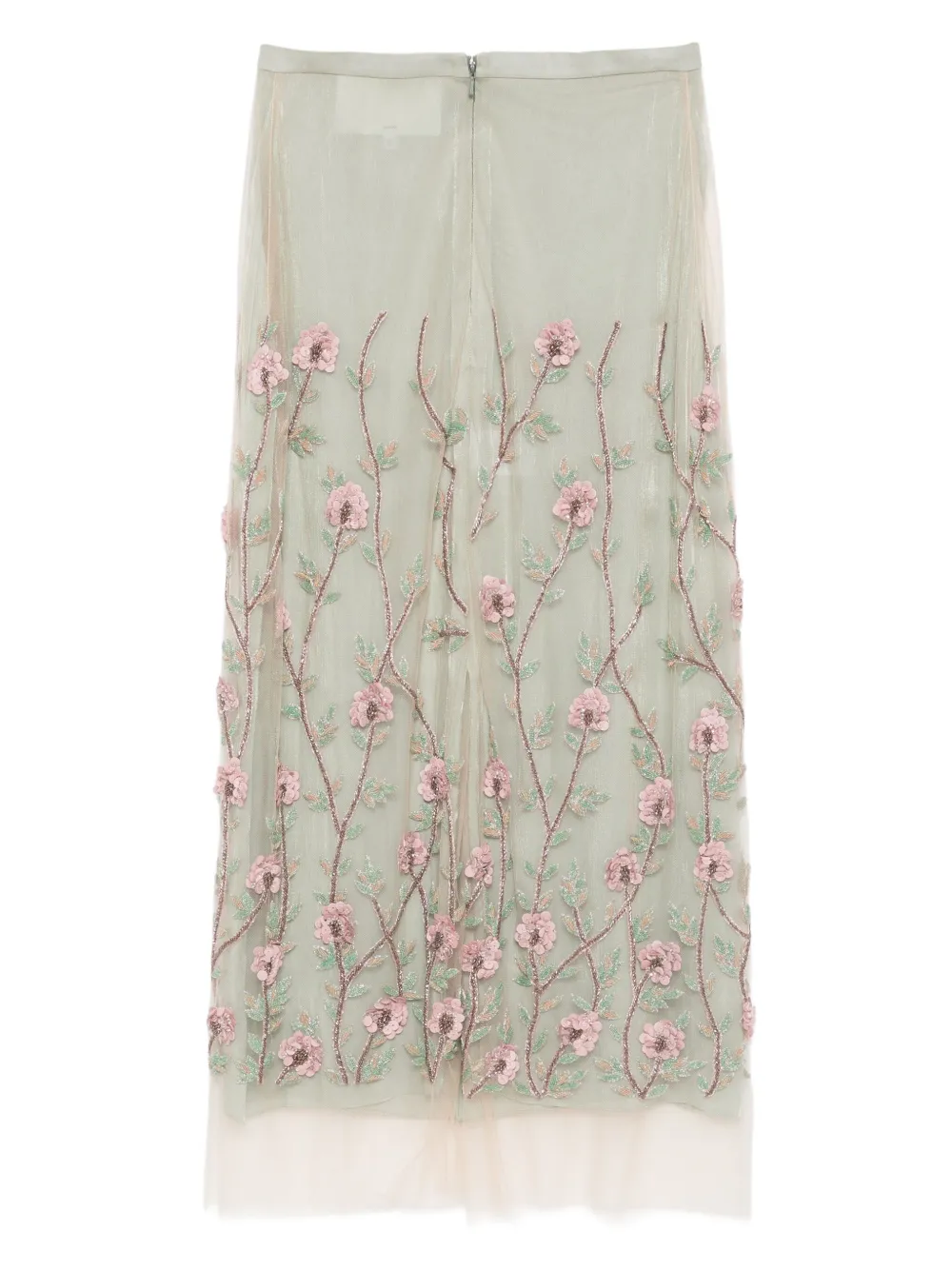 Costarellos Tulen midi-rok met geborduurde bloemen - Beige