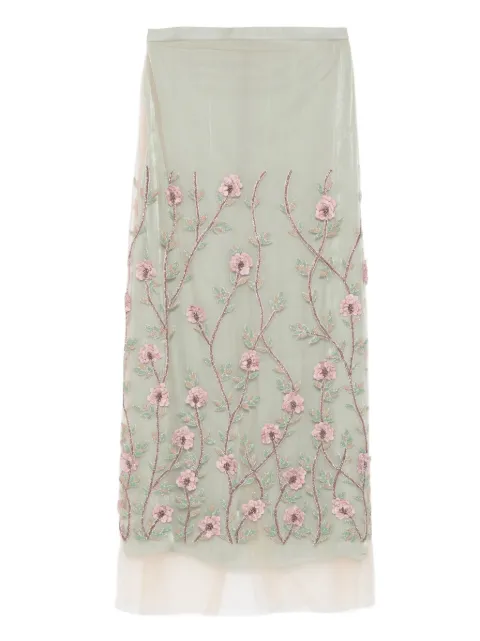 Costarellos floral-embroidered tulle midi skirt