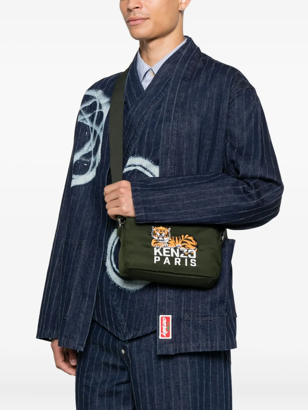Kenzo tiger-embroidered shoulder bag - Grijs