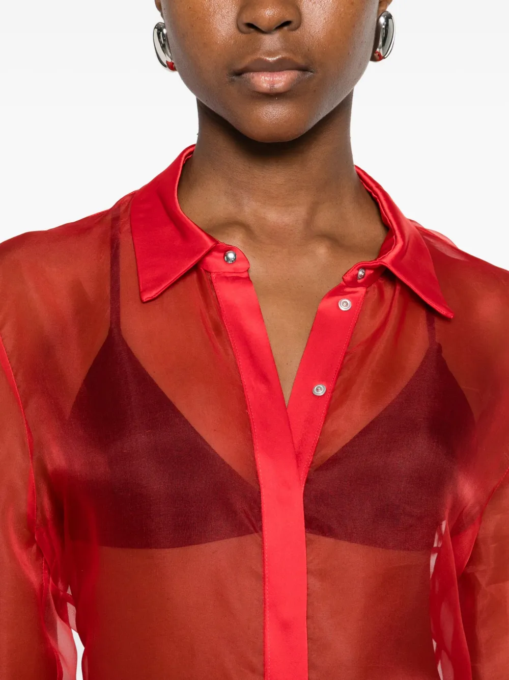 David Koma Semi-sheer Panelled Shirt In Red