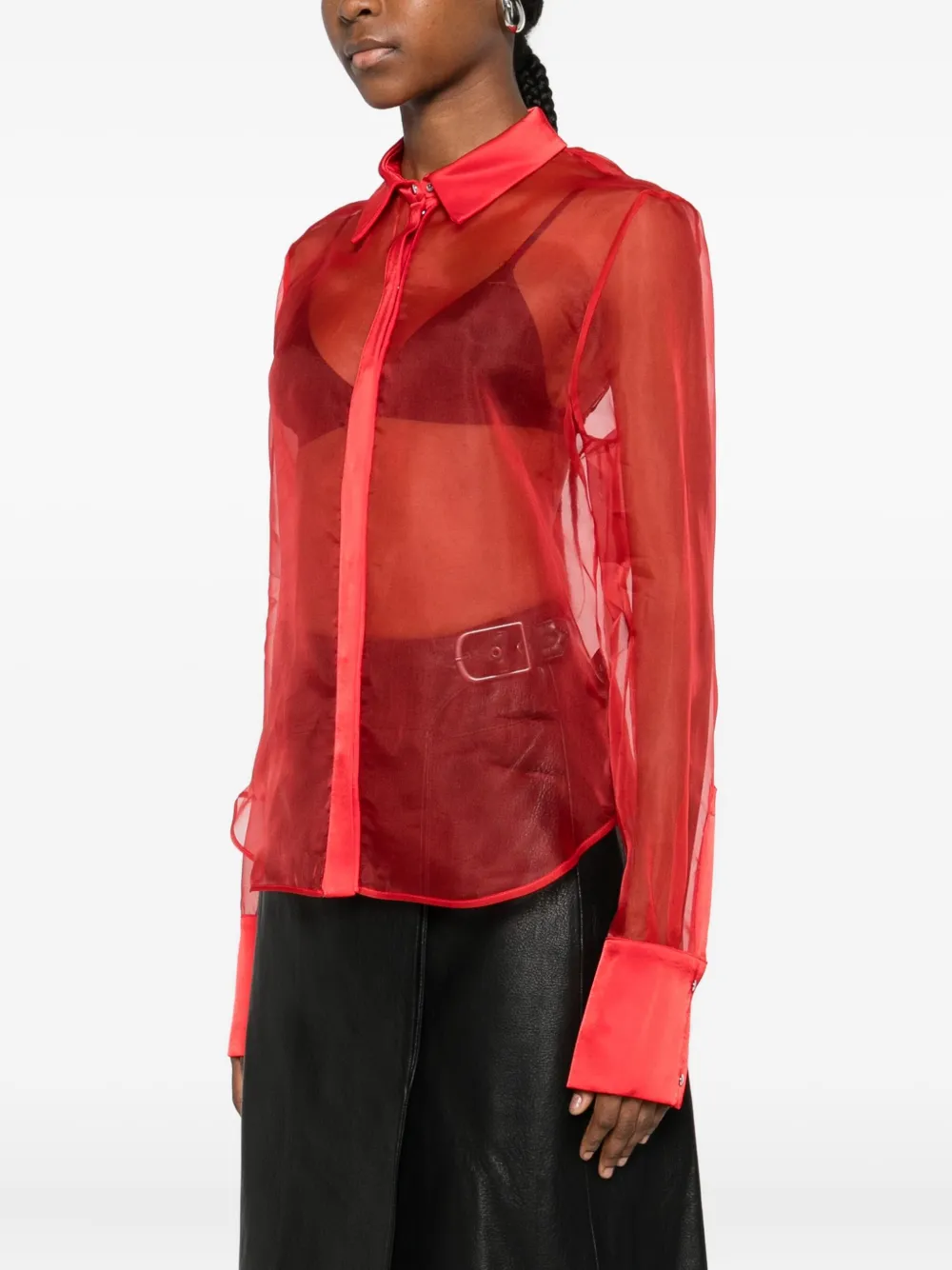 David Koma Semi-sheer Panelled Shirt In Red