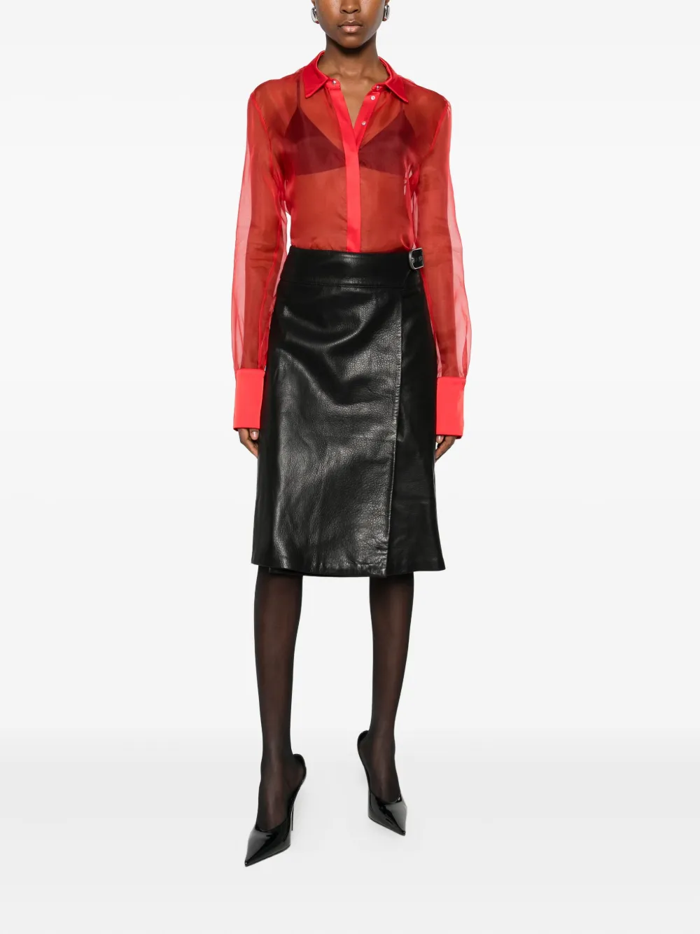 David Koma semi-sheer panelled shirt - Rood