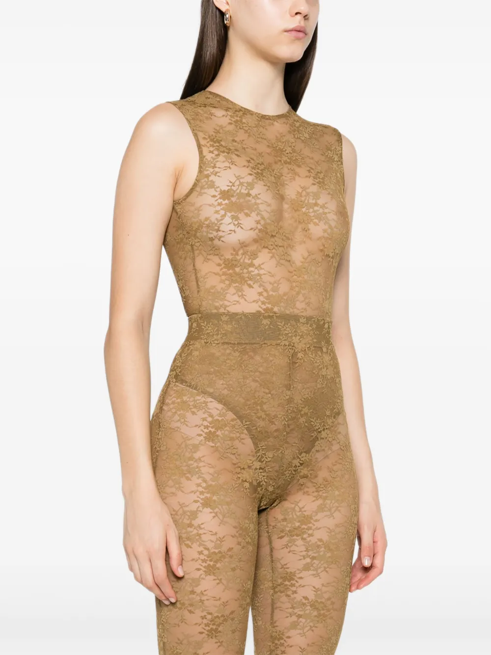 Alex Perry Sleeveless Lace Bodysuit In Brown