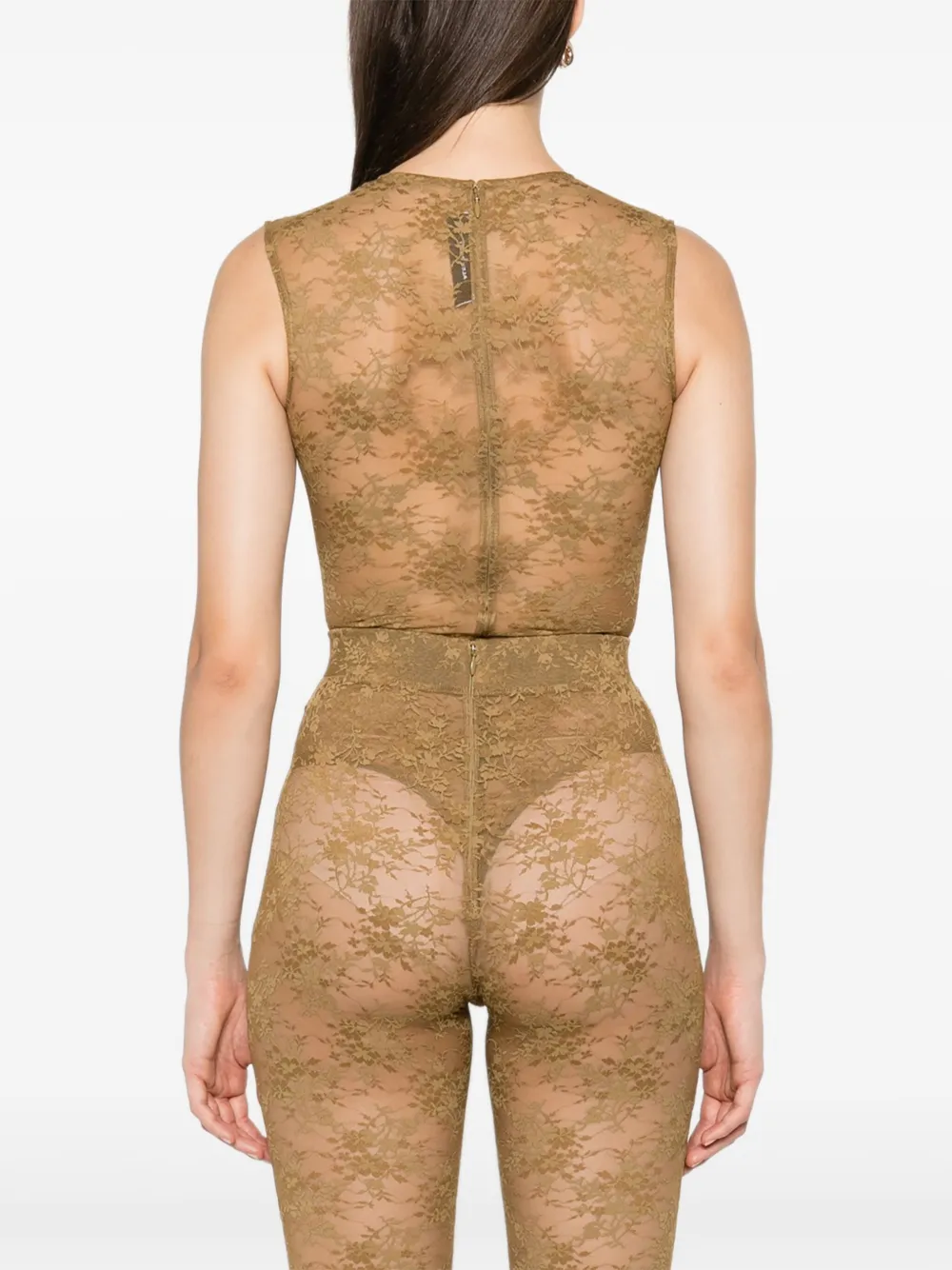 Alex Perry Sleeveless Lace Bodysuit In Brown