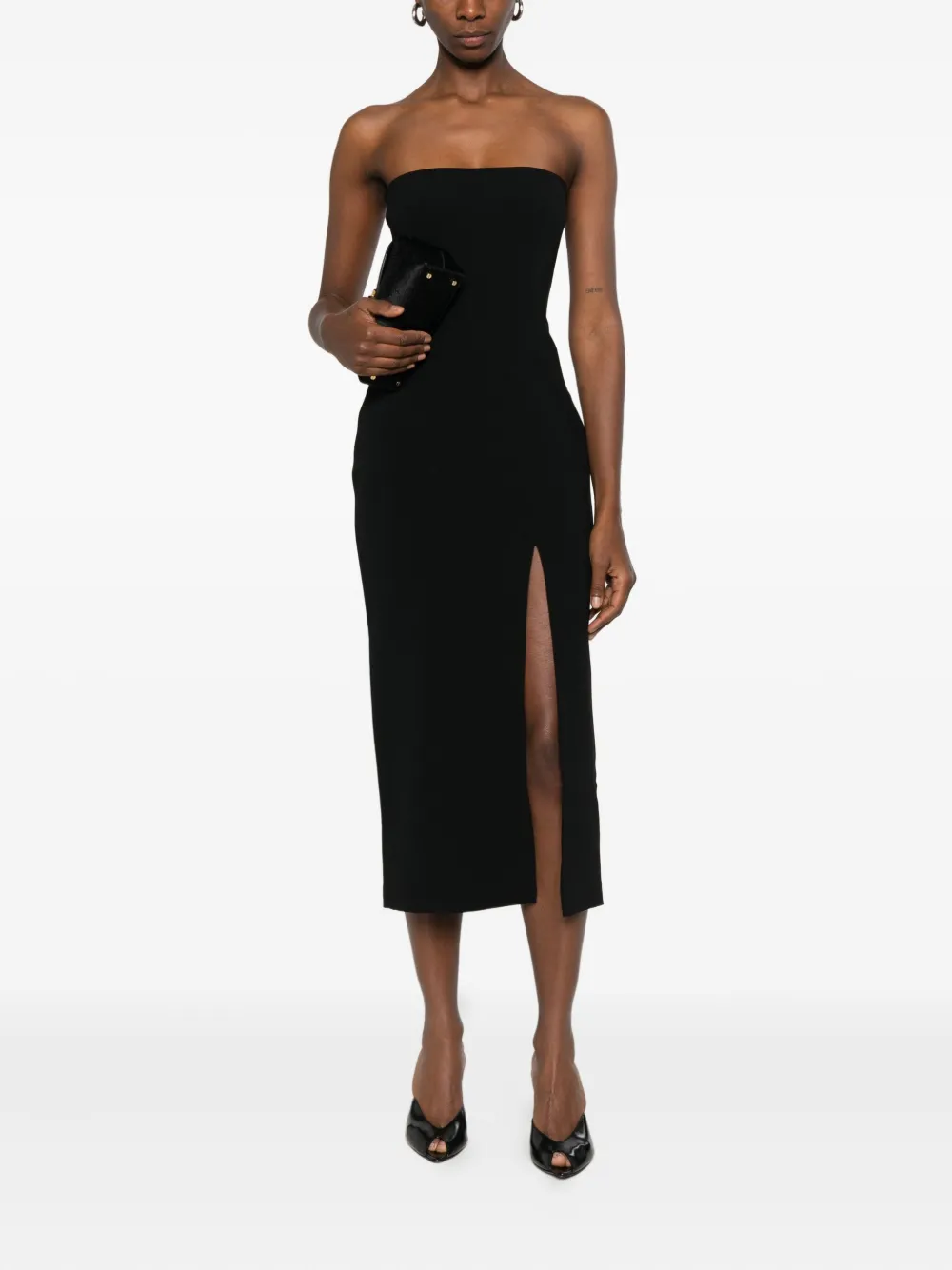 Alex Perry strapless slit midi dress - Zwart
