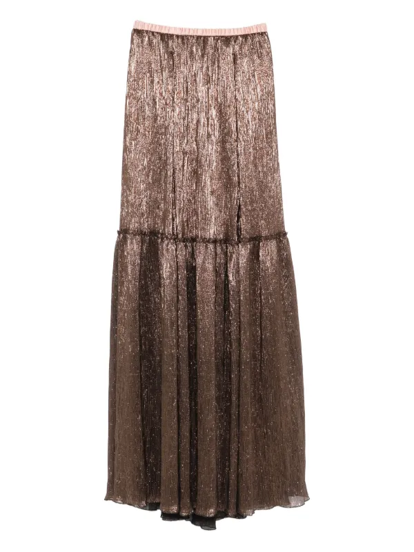 Forte Forte Metallic Pleated Skirt Brown FARFETCH IN
