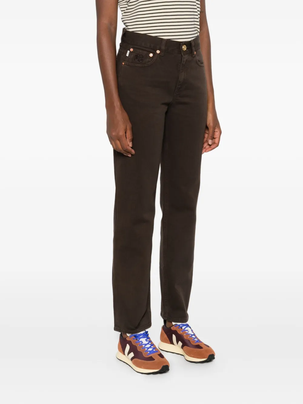 Blazé Milano Embroidered Logo Jeans In Brown