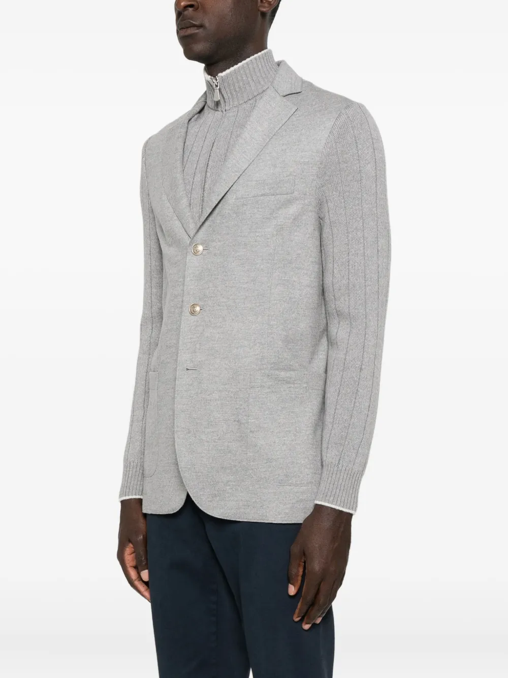 Eleventy Ribbed-sleeves Buttoned Jacket In Gray