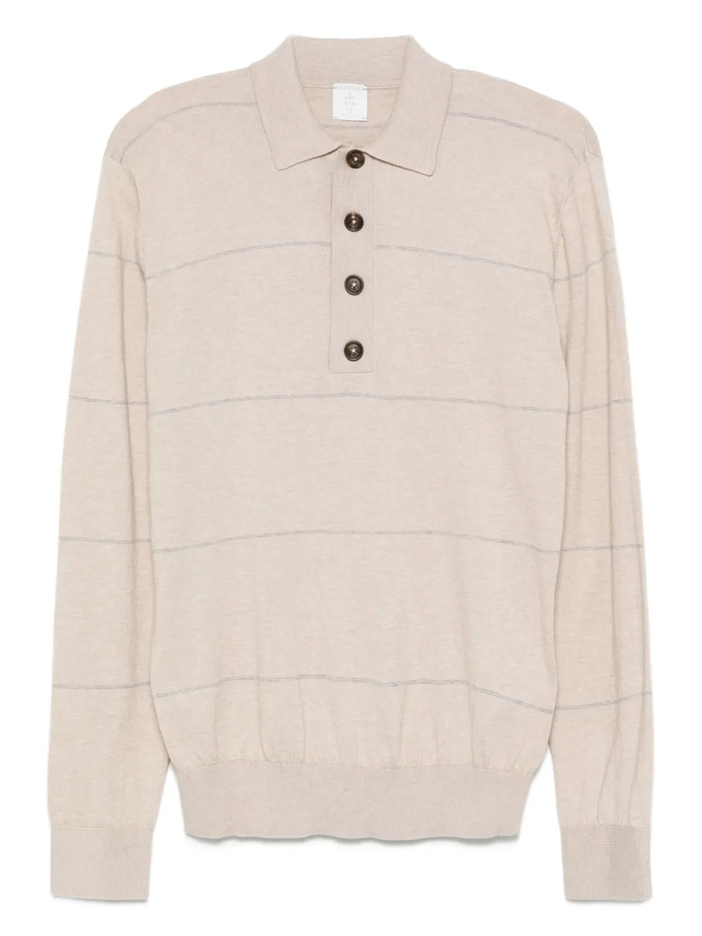 Eleventy striped long-sleeve polo shirt Beige