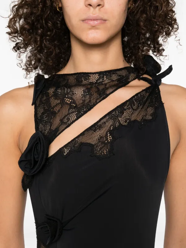 Coperni Black Lace Flower Midi Dress Coperni Black Lace Flower Midi Dress