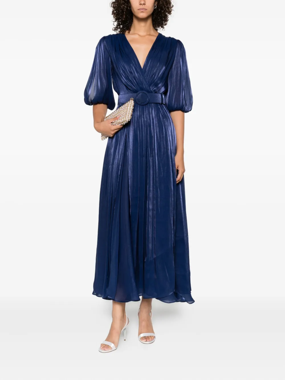 Costarellos Mira geplooide midi-jurk met ceintuur - Blauw
