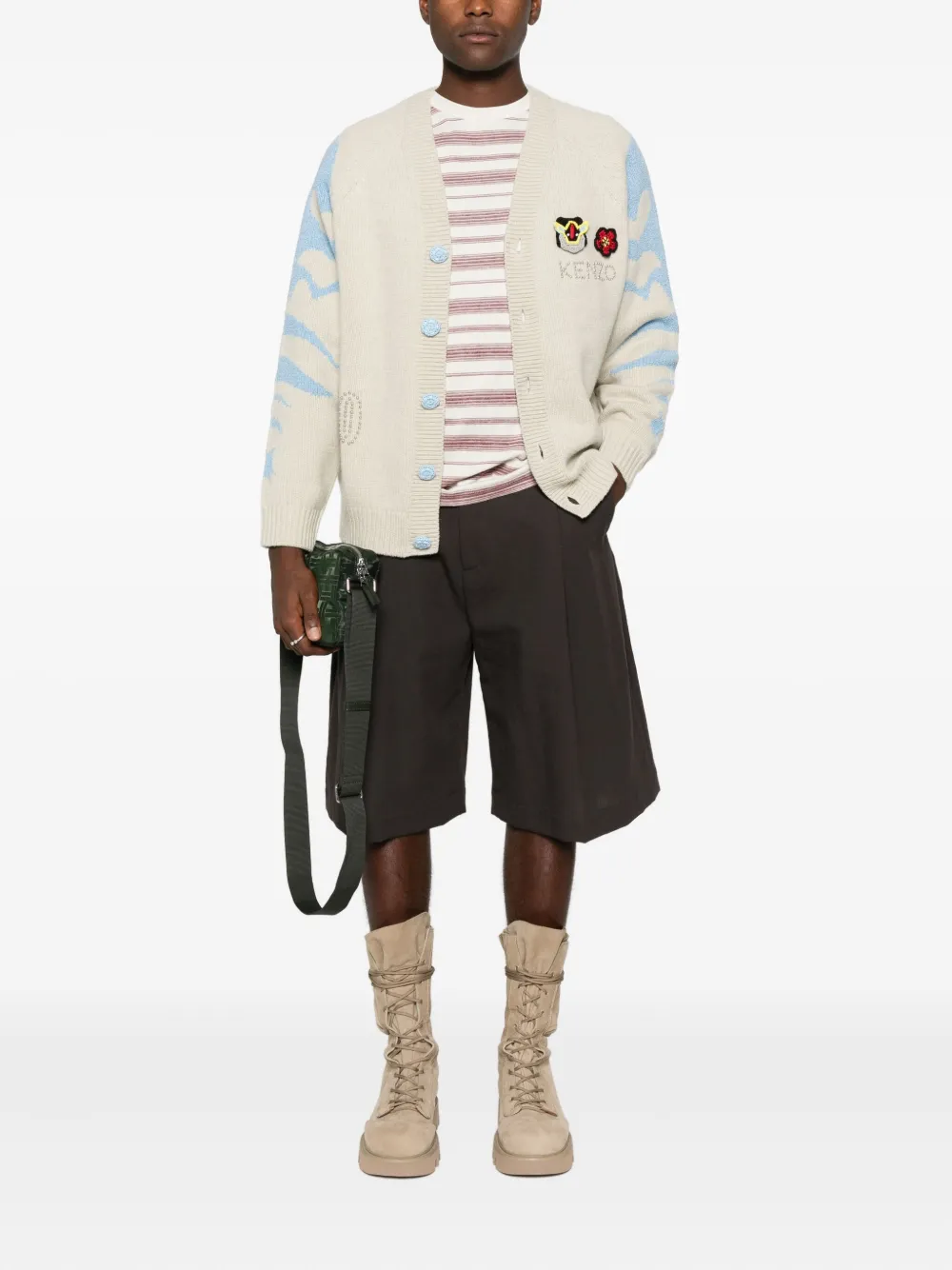 Kenzo striped flower-appliqué t-shirt - Wit