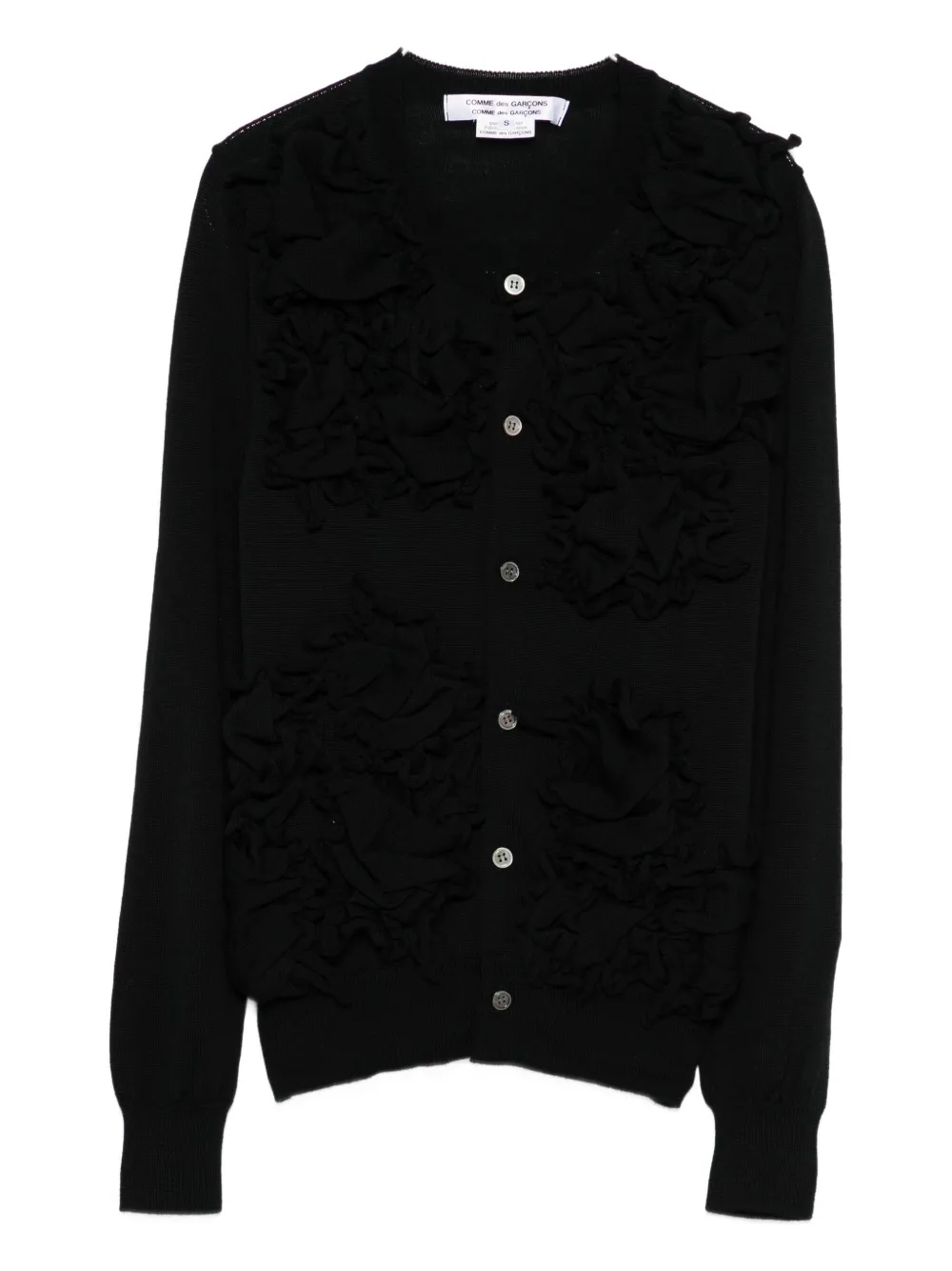 Comme Des Garçons Ruffled Button Cardigan In Black