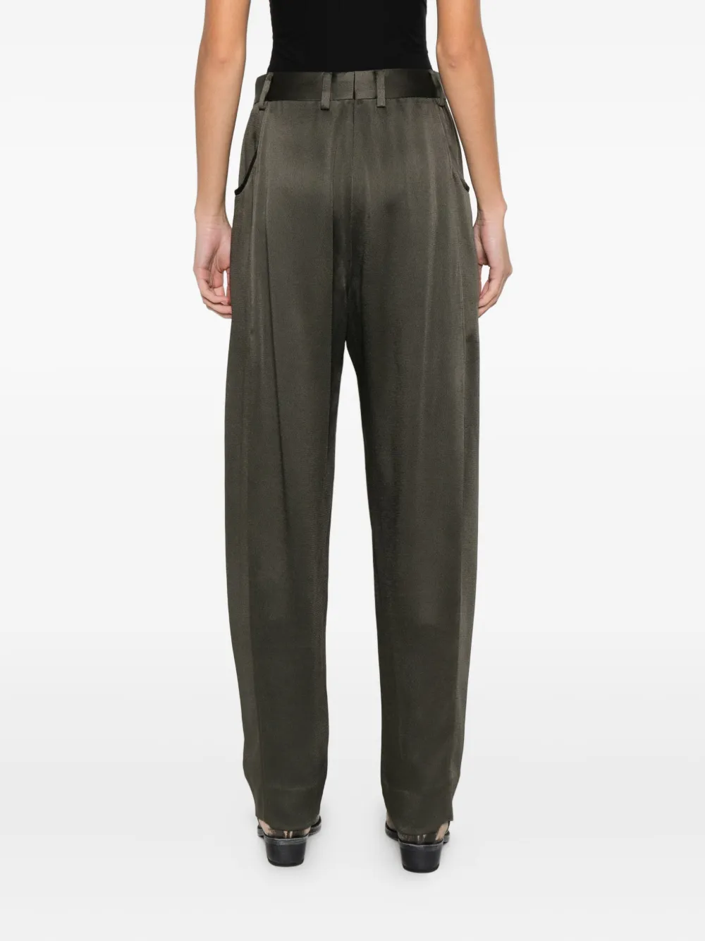 Blazé Milano Sorraia Satin Tapered Trousers In Green