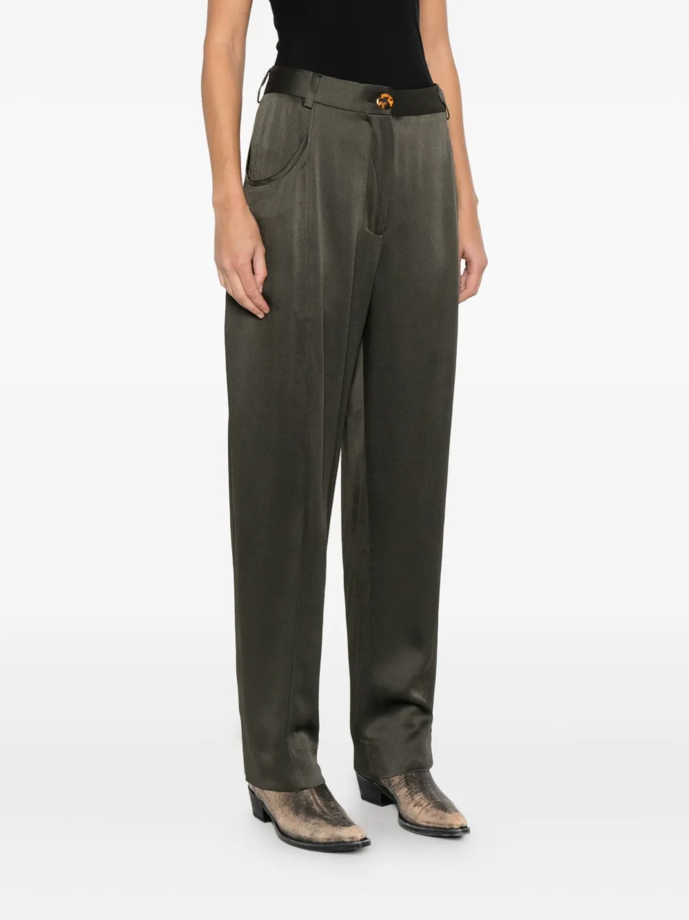 Blazé Milano Sorraia Satin Tapered Trousers In Green