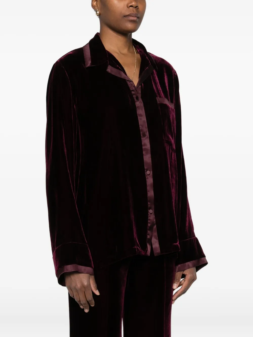 Forte Blouse met borstzak en satijnen afwerking Rood