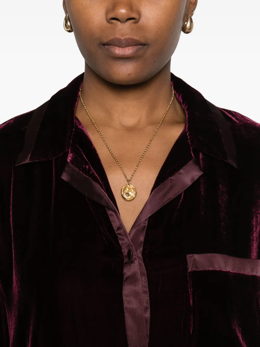 Forte Blouse met borstzak en satijnen afwerking Rood