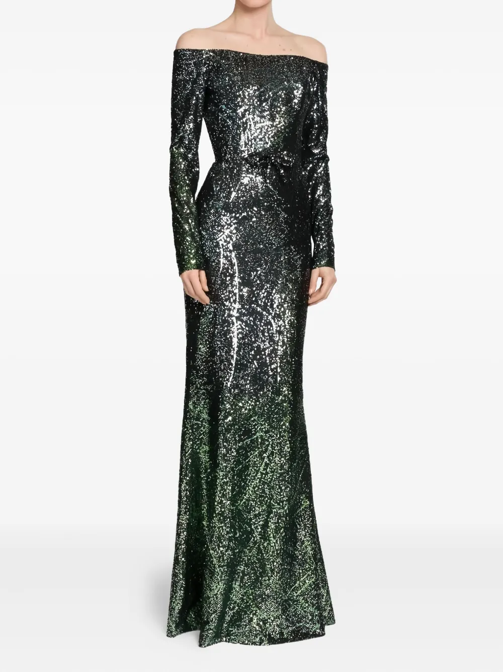 Elie Saab Off-shoulder maxi-jurk - Groen