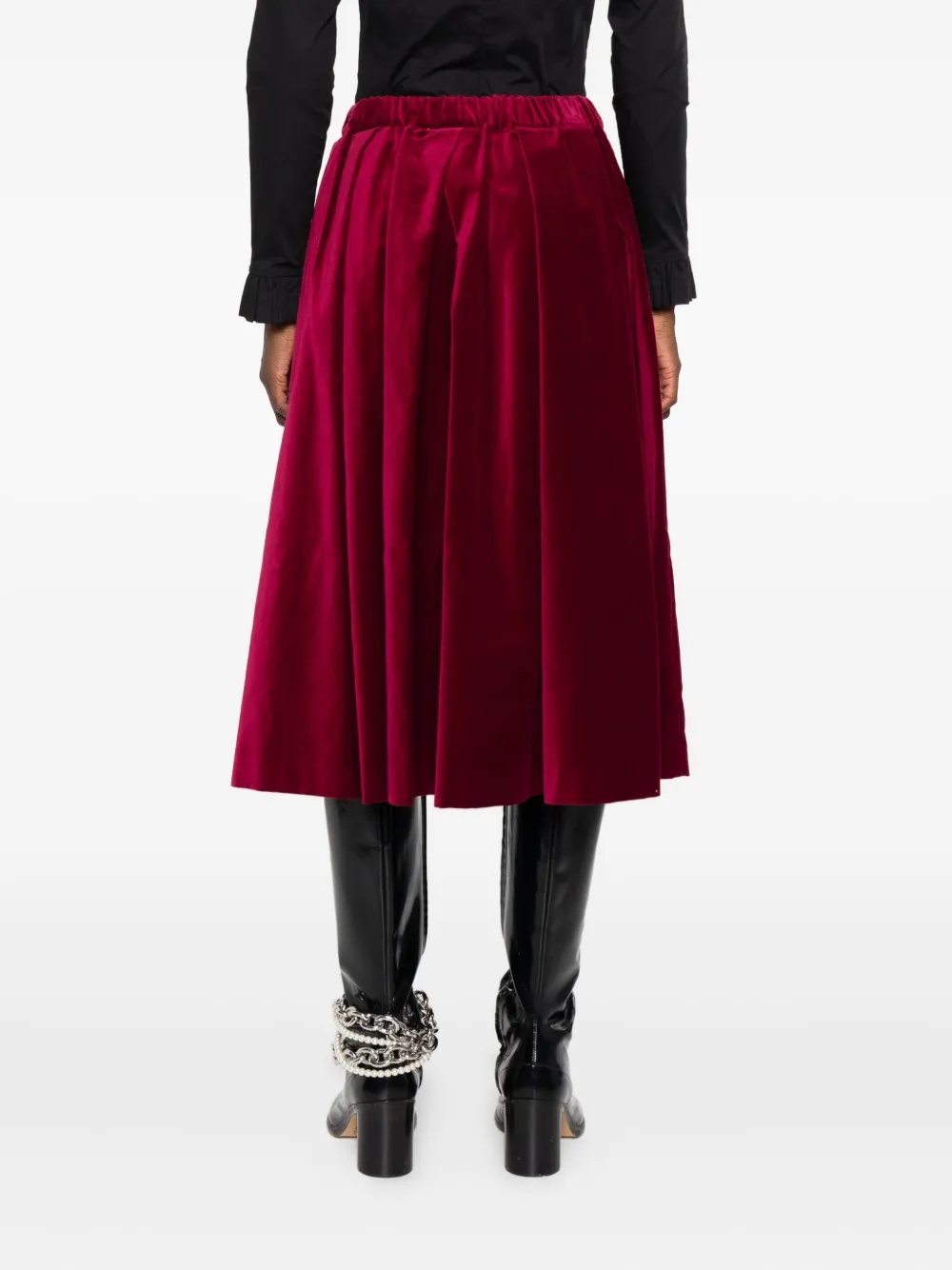 Comme Des Garçons Pleated Midi Skirt In Red