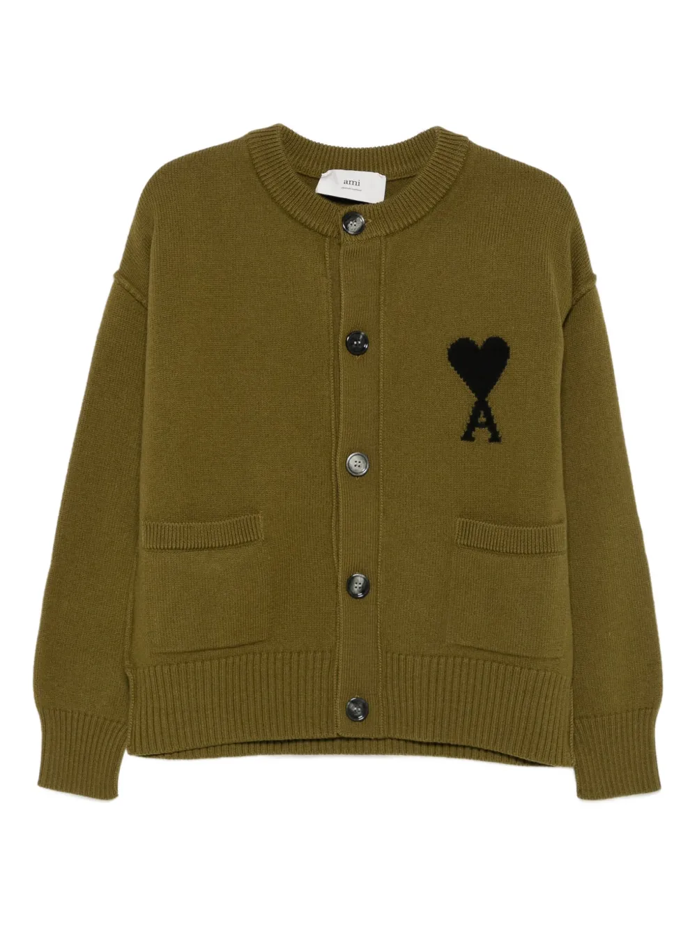 AMI Paris heart-logo patch-pocket cardigan | Brown | Image 1
