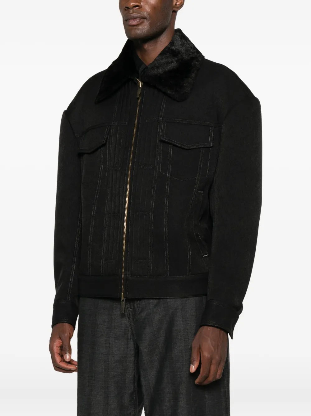Feng Chen Wang Fur-collar Zip-up Jacket In Black