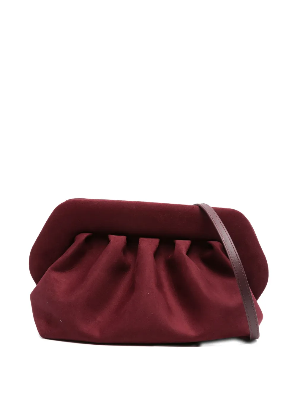 Themoirè Detachable Strap Pleated Suede Clutch In Red