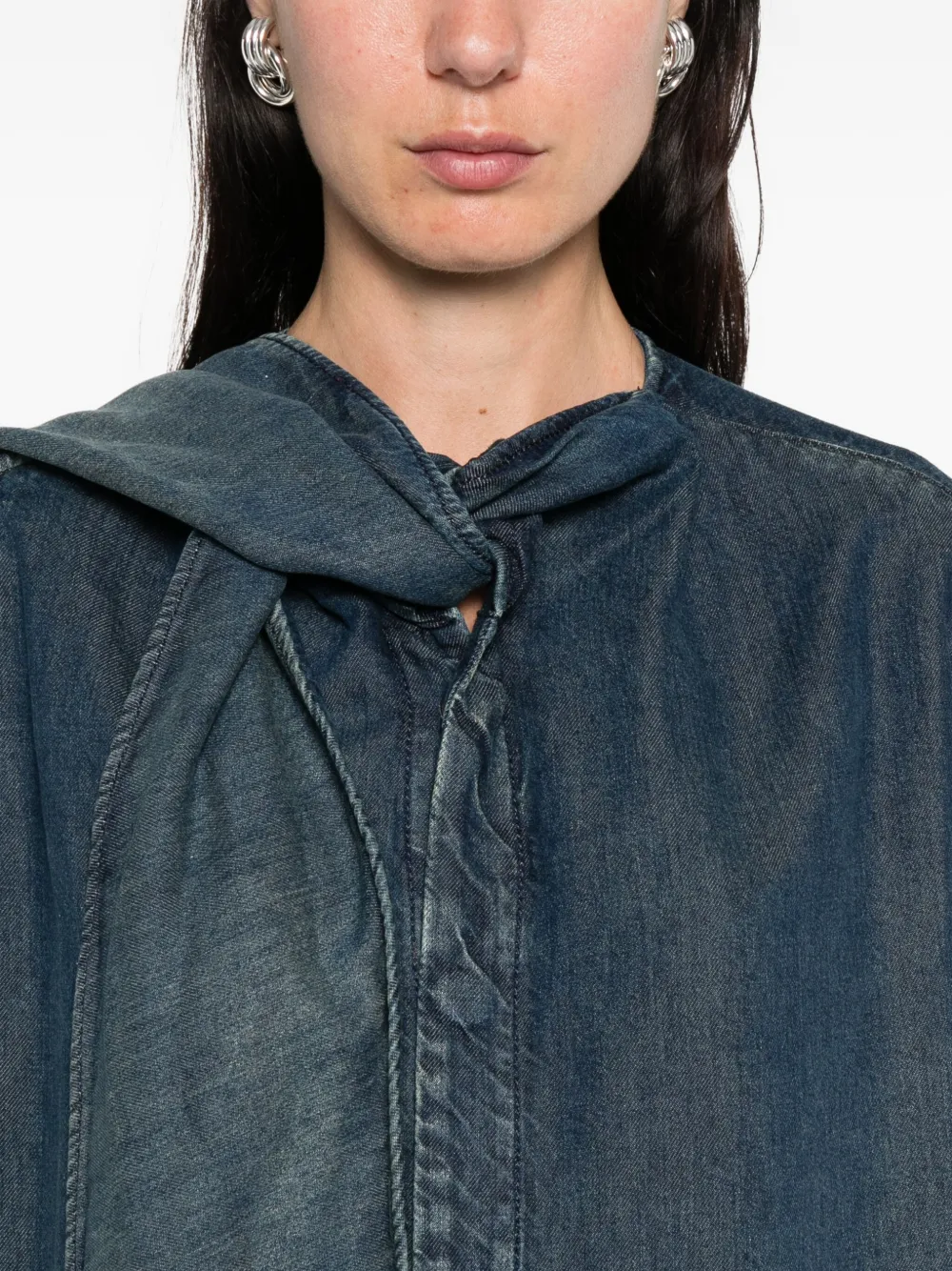Diesel Tie-neck Denim Maxi Dress In Green